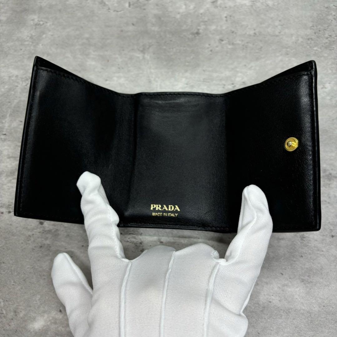 未使用級/RFIDタグ✨プラダ 三つ折り財布 三角ロゴ ヴィッテロムーブ 黒 画像7