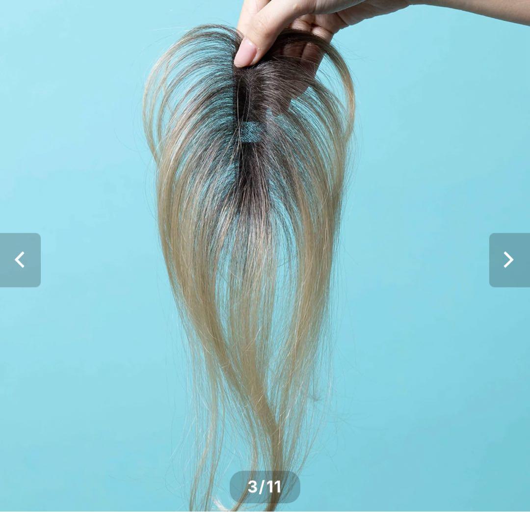 トップエクステンション 部分ウィッグ ヘアピース アッシュゴールド