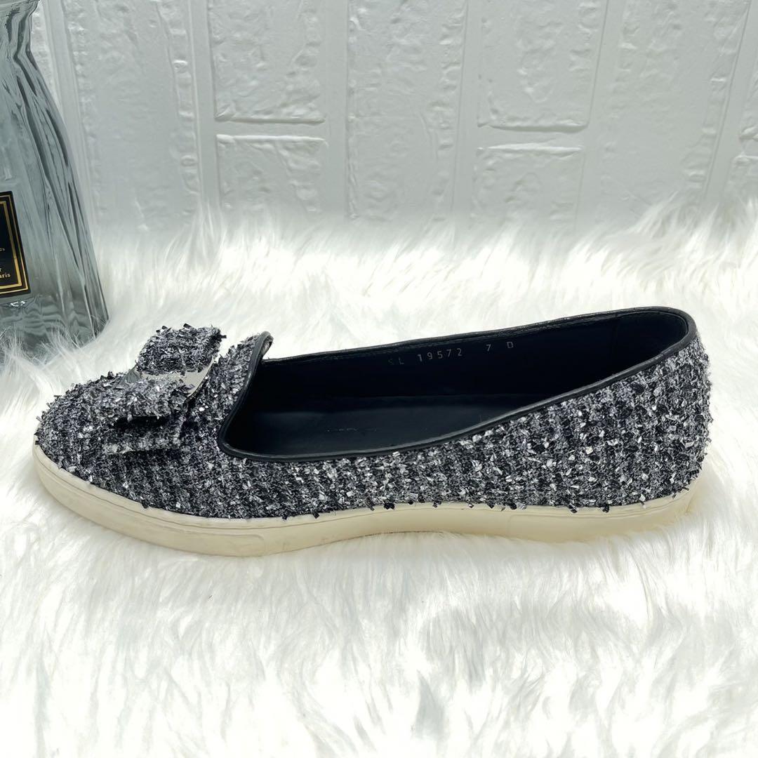 【Salvatore Ferragamo】 ラメパンプス リボン スリッポン 画像3
