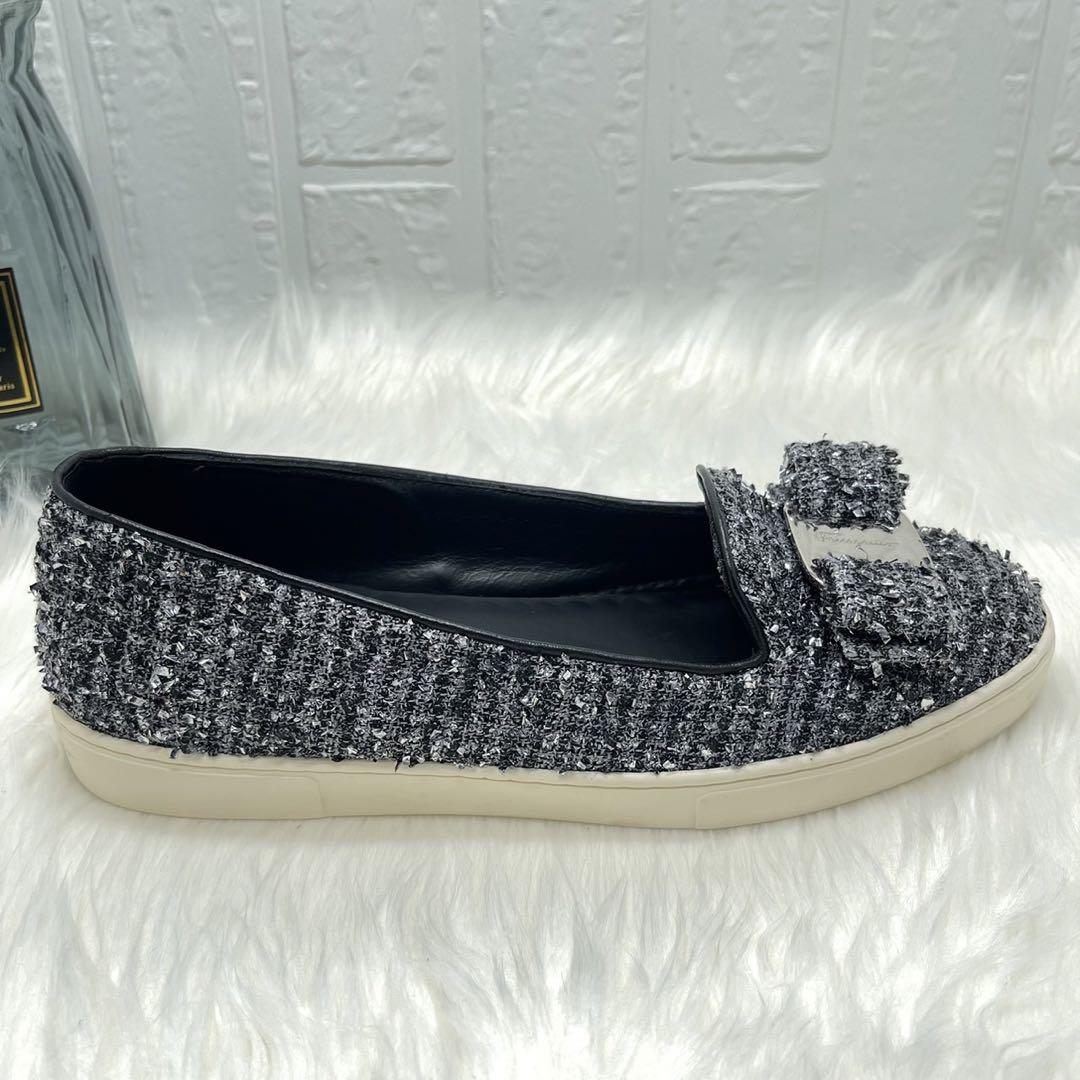 【Salvatore Ferragamo】 ラメパンプス リボン スリッポン 画像4