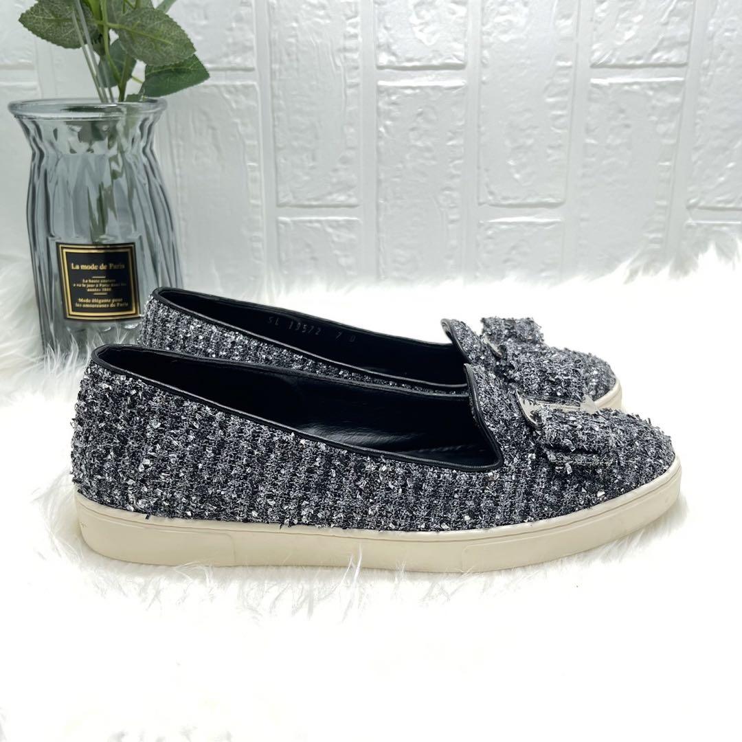 【Salvatore Ferragamo】 ラメパンプス リボン スリッポン 画像9
