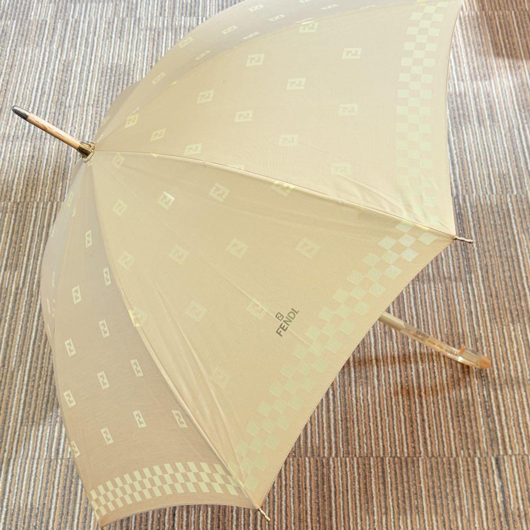 美品】FENDI ズッカ柄 長傘 雨傘 総柄 アンブレラ 金ロゴ 男女兼用