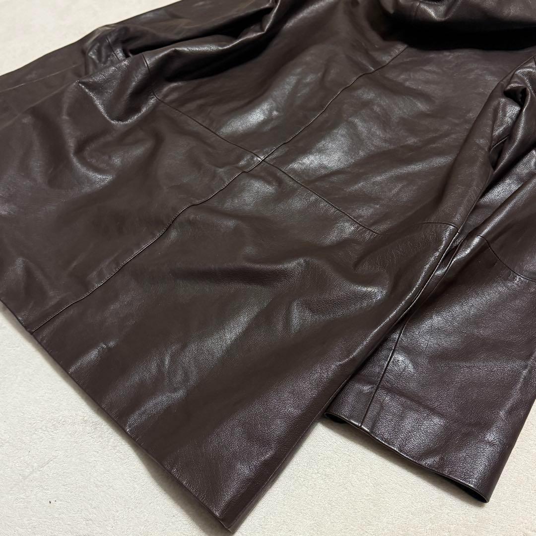 375 美品　クリスチャンディオール　フーデッドレザーコート　茶　Lサイズ相当