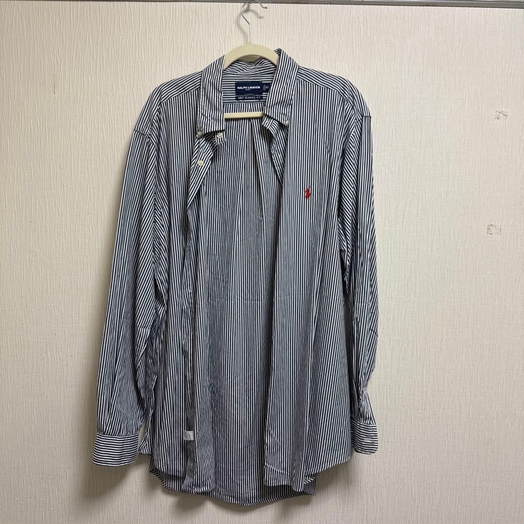 ストライプ 長袖シャツ ポロシャツ風