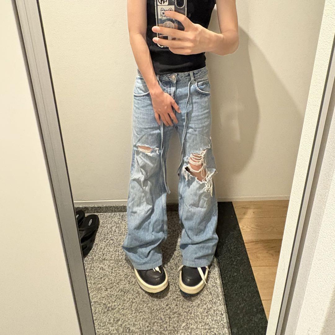 パンツ damage flare denim