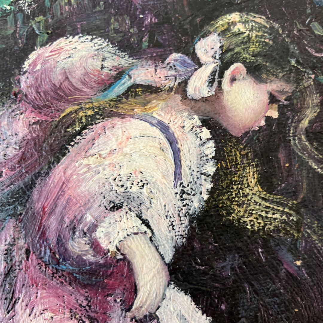 油彩 K.BEIBER  12号　水辺の少女　風景　水面　森林　自然　絵画