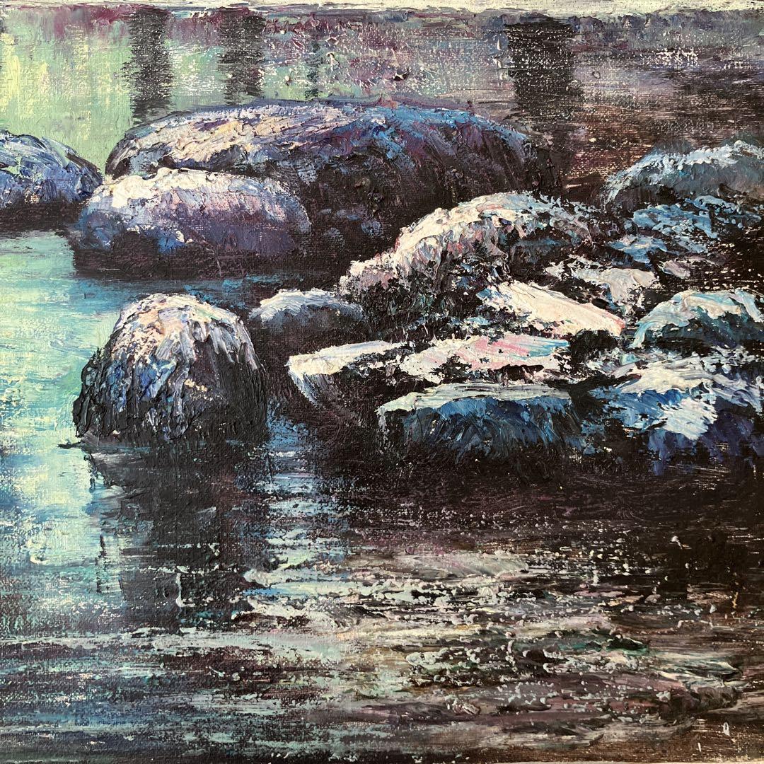 油彩 K.BEIBER  12号　水辺の少女　風景　水面　森林　自然　絵画