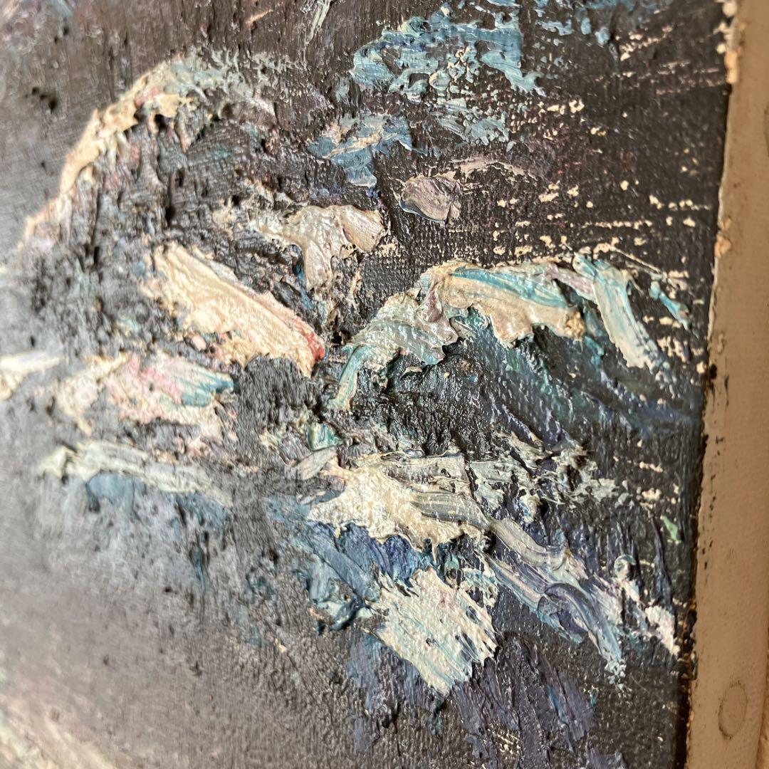 油彩 K.BEIBER  12号　水辺の少女　風景　水面　森林　自然　絵画