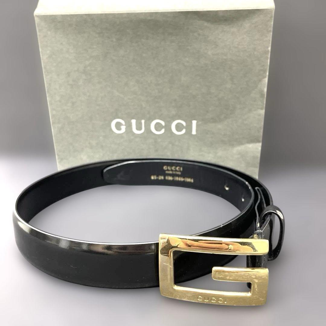 M7】GUCCI グッチ レザー ベルト ブラック レディース Gロゴ