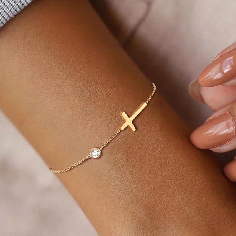 292Be【オシャレ】クロス ブレスレット ゴールドチェーン 18Kコート