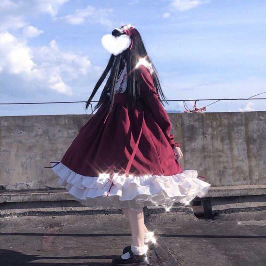 シンプルなひざ丈ロリータワンピース　普段着やお出かけ、女子会に最適♪