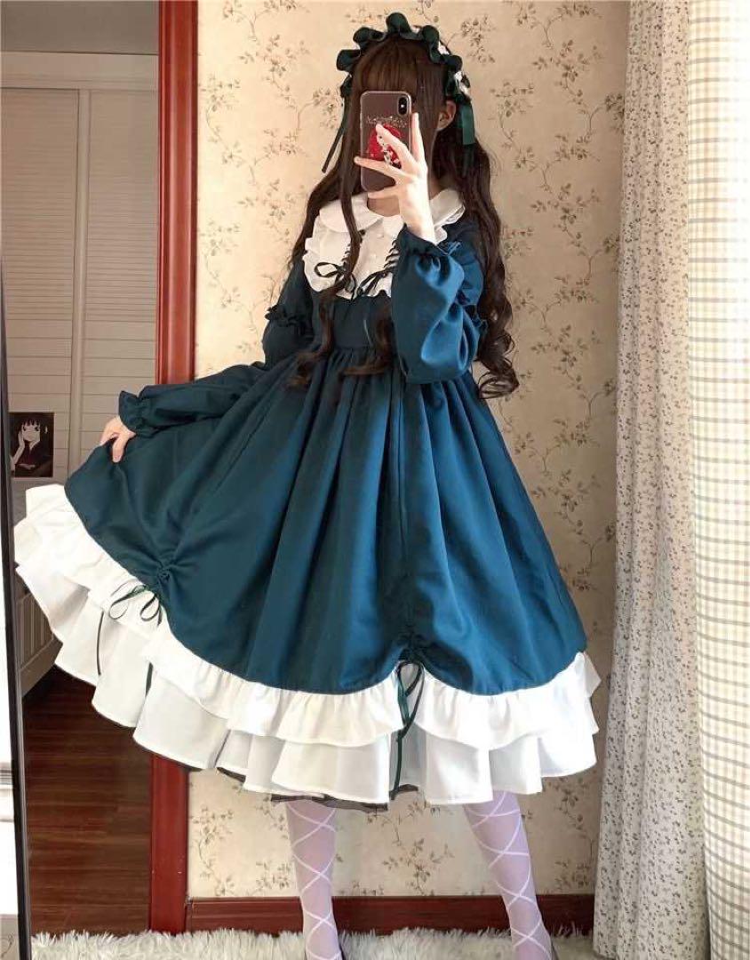 シンプルなひざ丈ロリータワンピース　普段着やお出かけ、女子会に最適♪