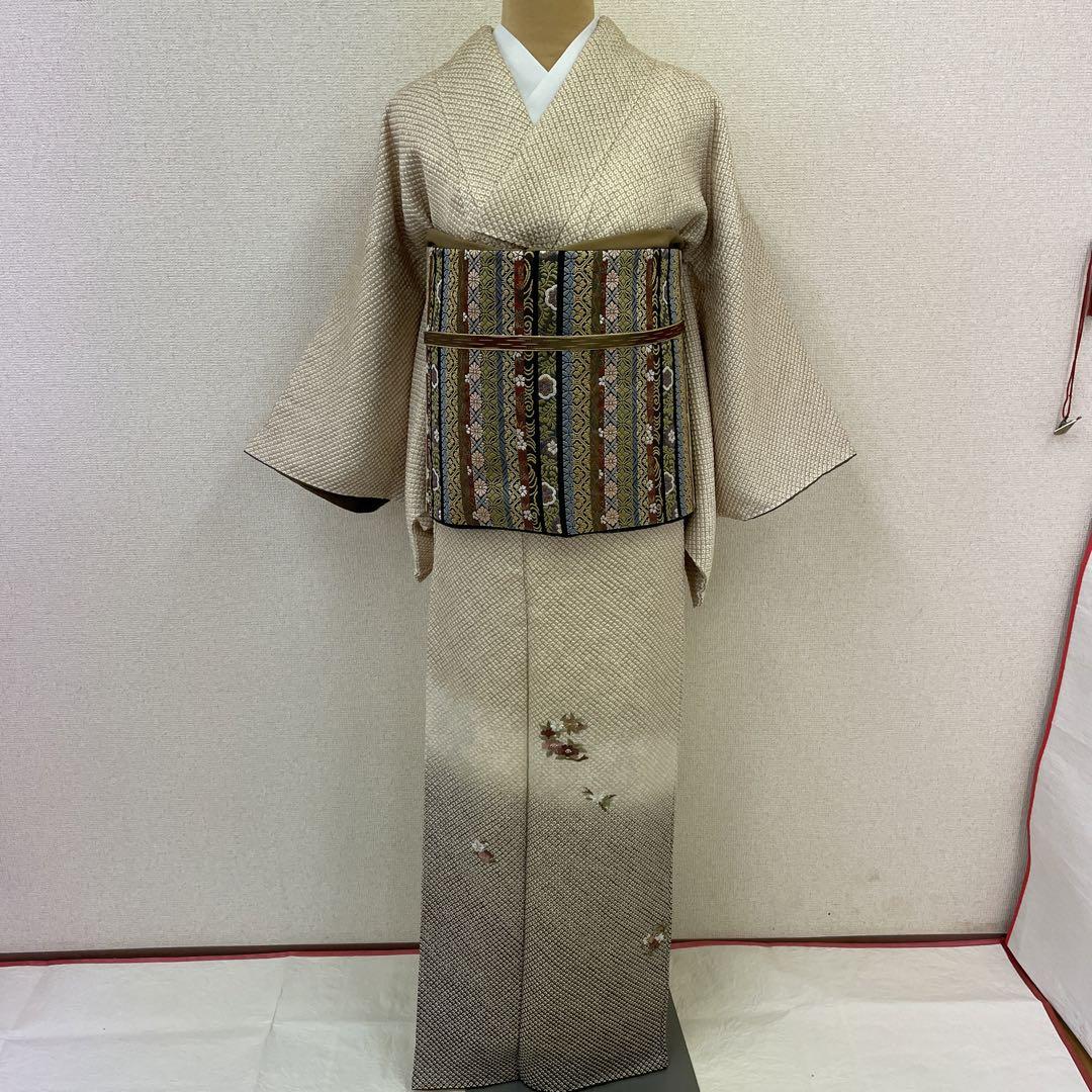 正絹 総絞りに刺繍 訪問着 唐織 横段柄 袋帯 着物帯セット