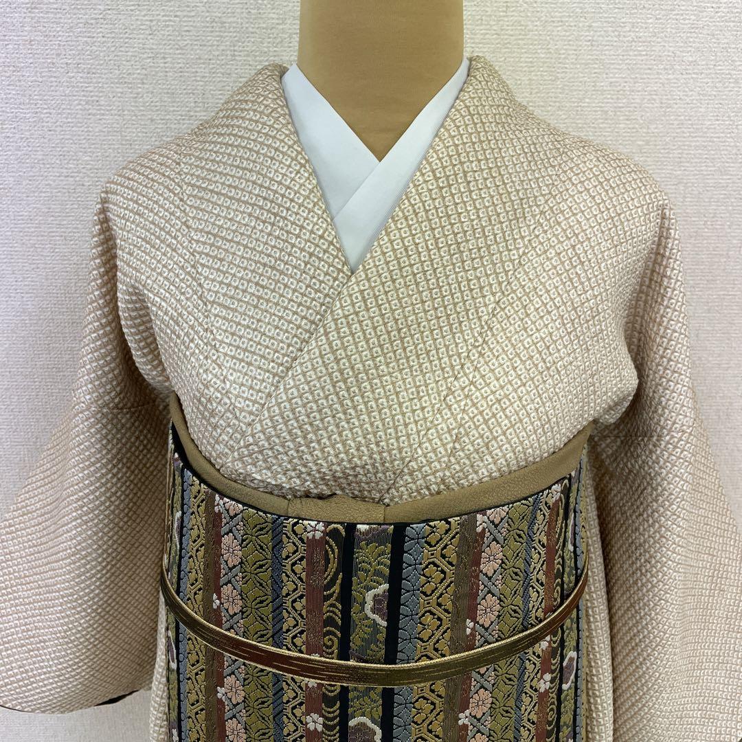 正絹 総絞りに刺繍 訪問着 唐織 横段柄 袋帯 着物帯セット