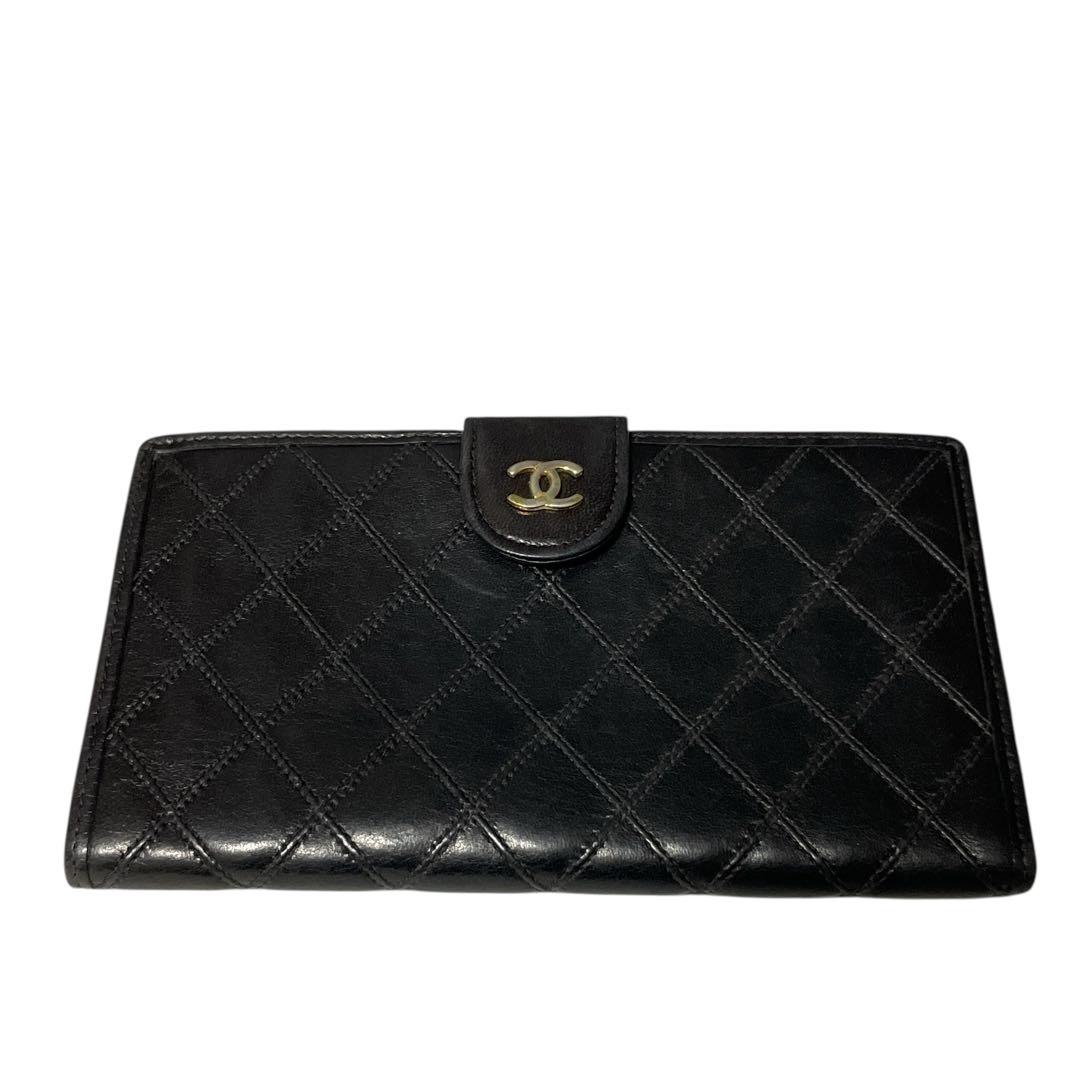 シャネル CHANELビンテージ　ピコローレ がま口 長財布 黒