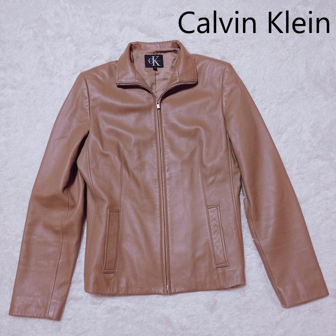 1110円 偉大な Calvin Klein ラムレザージャケット 6号 ベージュ