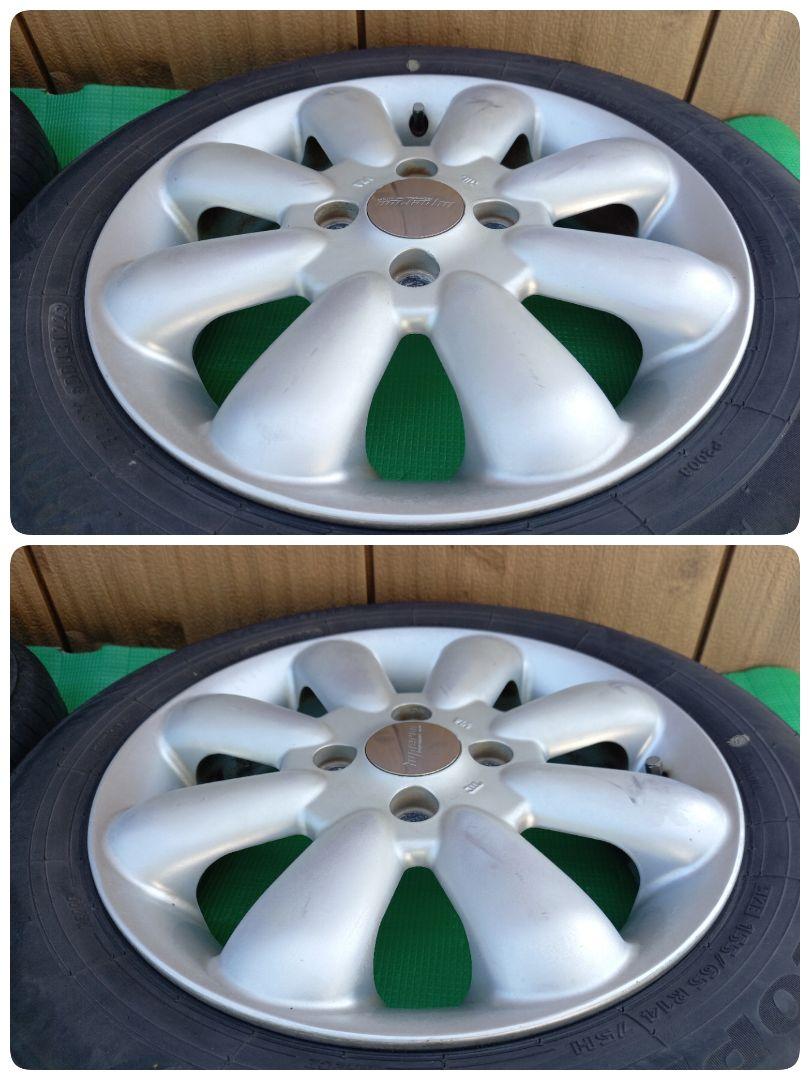 ①hyperion 14インチ アルミホイール 2本 タイヤ付155/65R14