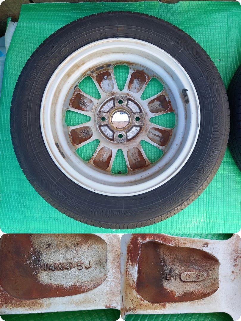 ①hyperion 14インチ アルミホイール 2本 タイヤ付155/65R14