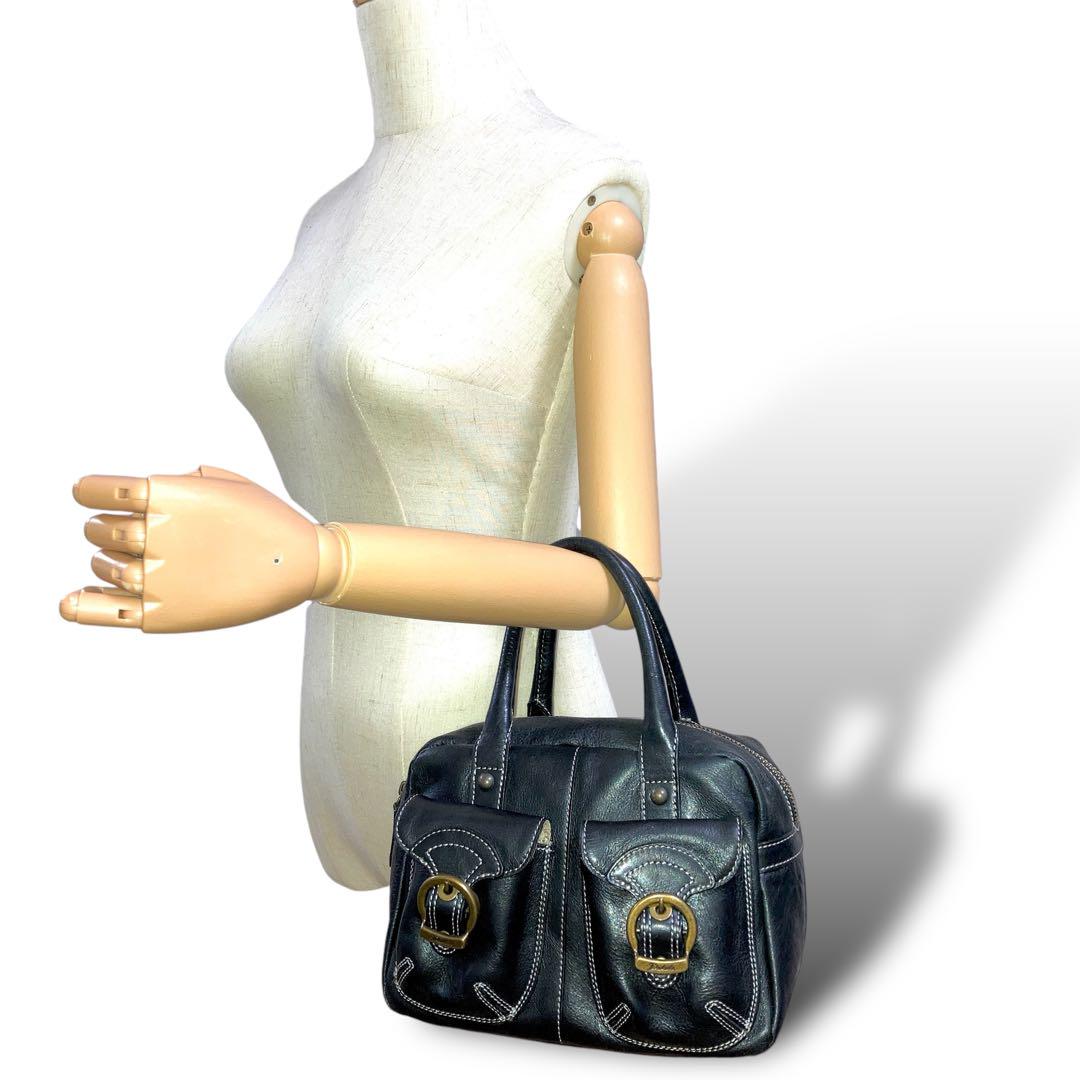 美品 Dakota ダブルポケット ハンドバッグ ブラック レザー