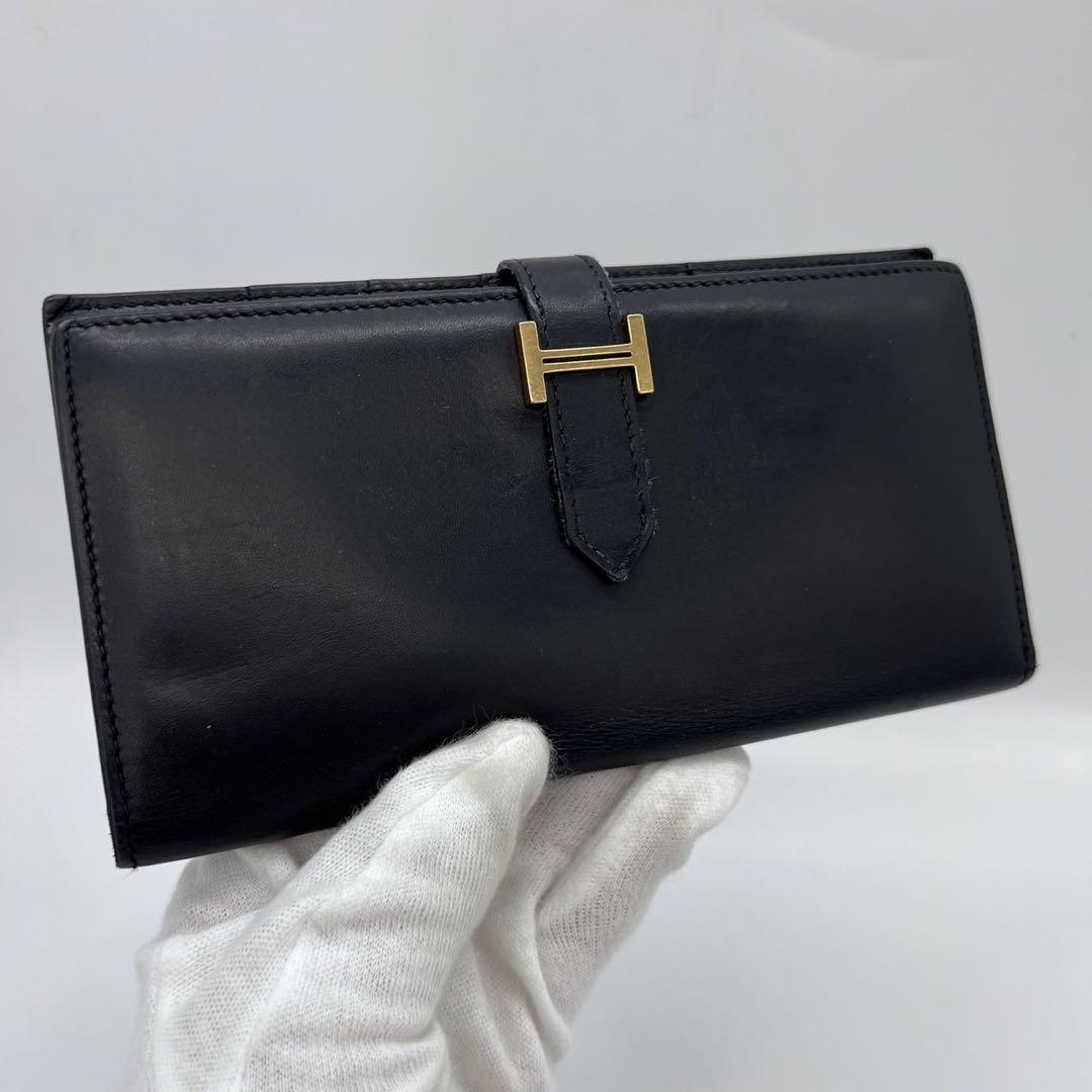美品！エルメス　ボックスカーフ　べアンスフレ　長財布　ブラック