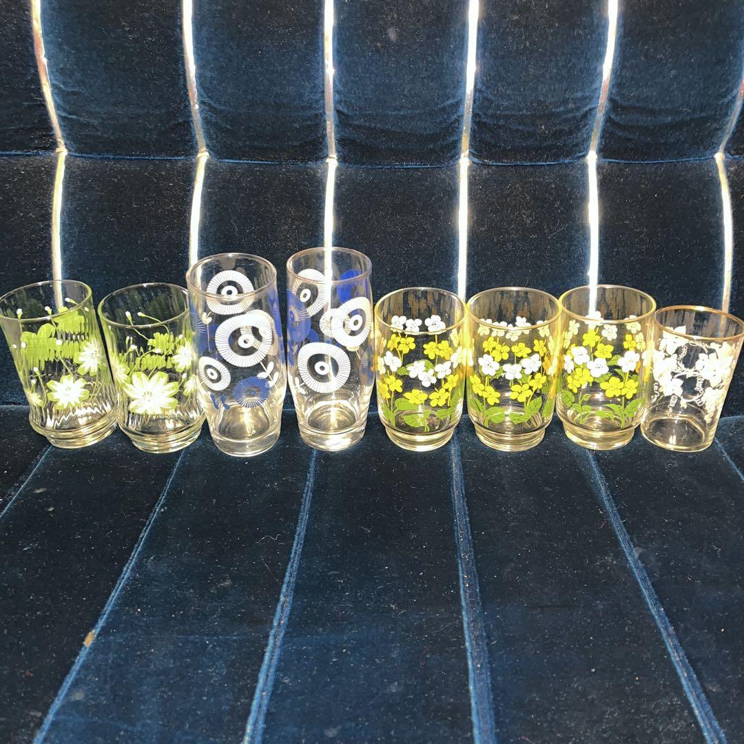 昭和レトロ レトロポップ グラス 8個セット コップ 花柄 当時物 中古 