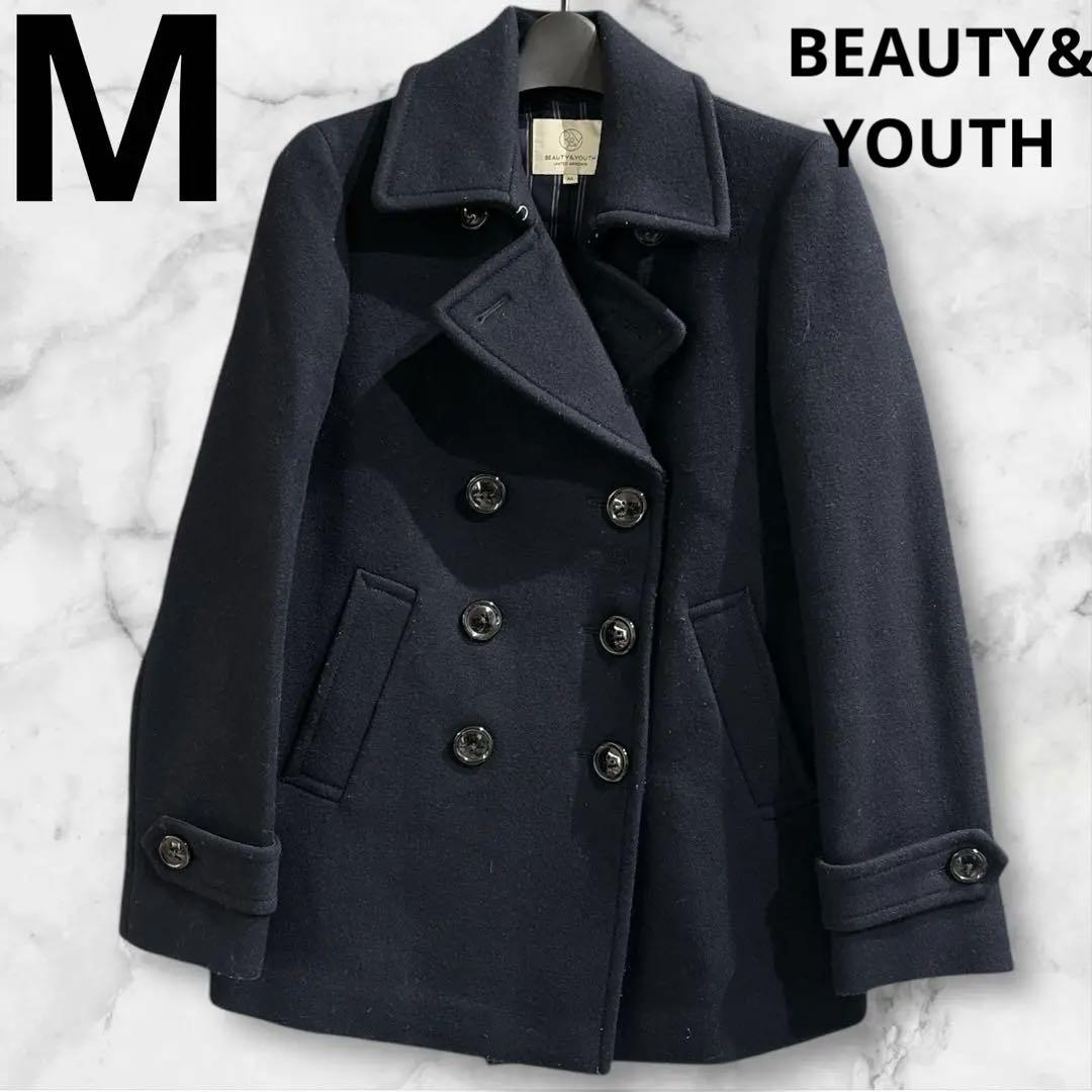 BEAUTY&YOUTH フード付きコート ダークネイビー　美品 BEAUTY&YOUTH ダークネイビー ピーコート M