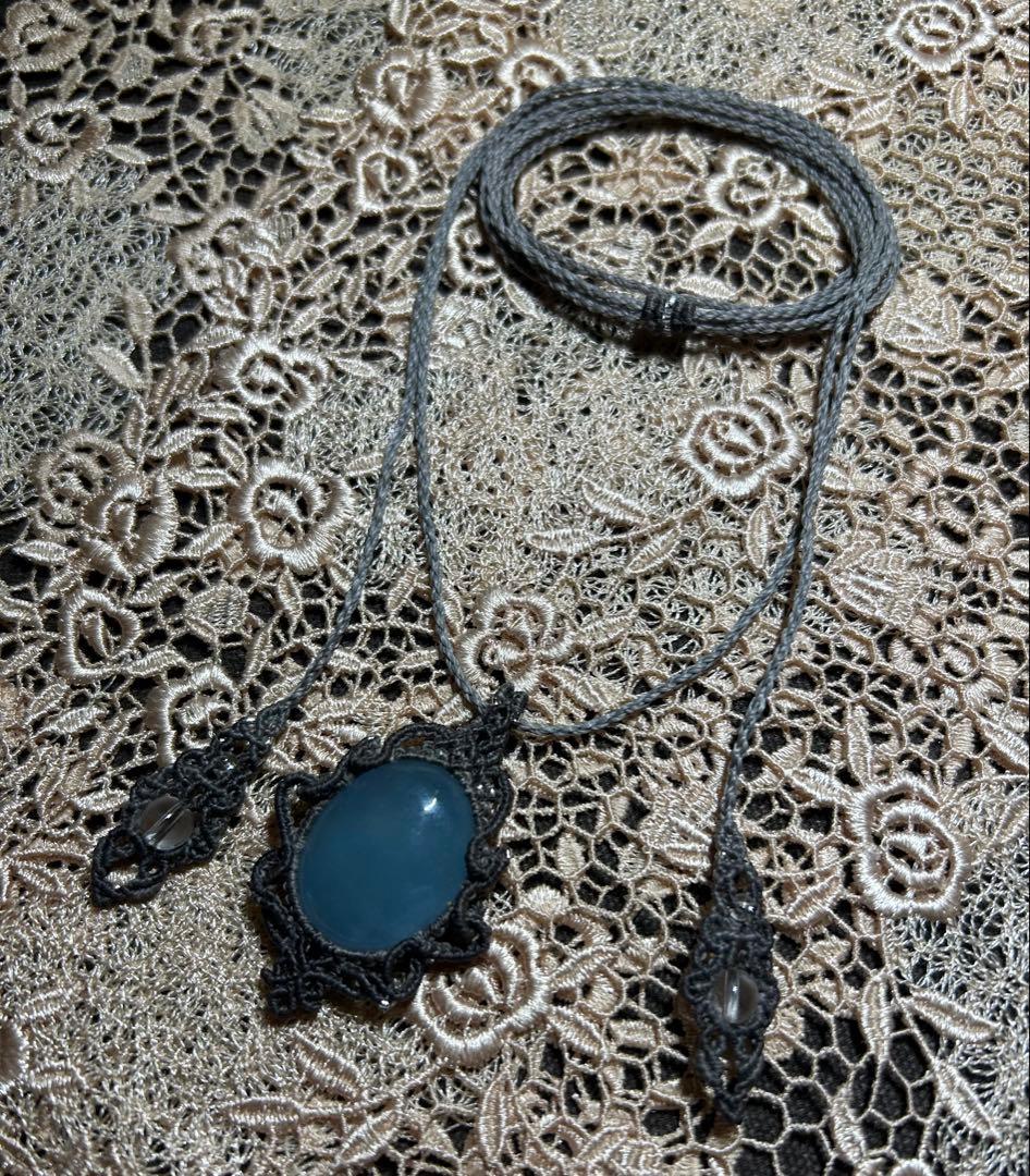 アクアマリン マクラメ編み ネックレス アウトレット ストア