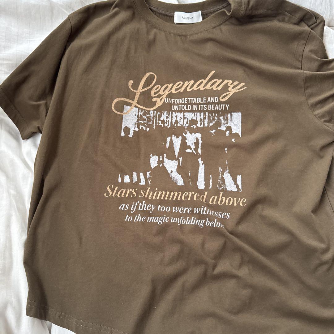 ACLENT ブラウン プリントTシャツ