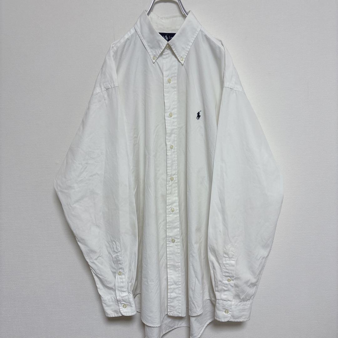 90s ラルフローレン　two-ply cotton 最高級シャツ　bd L