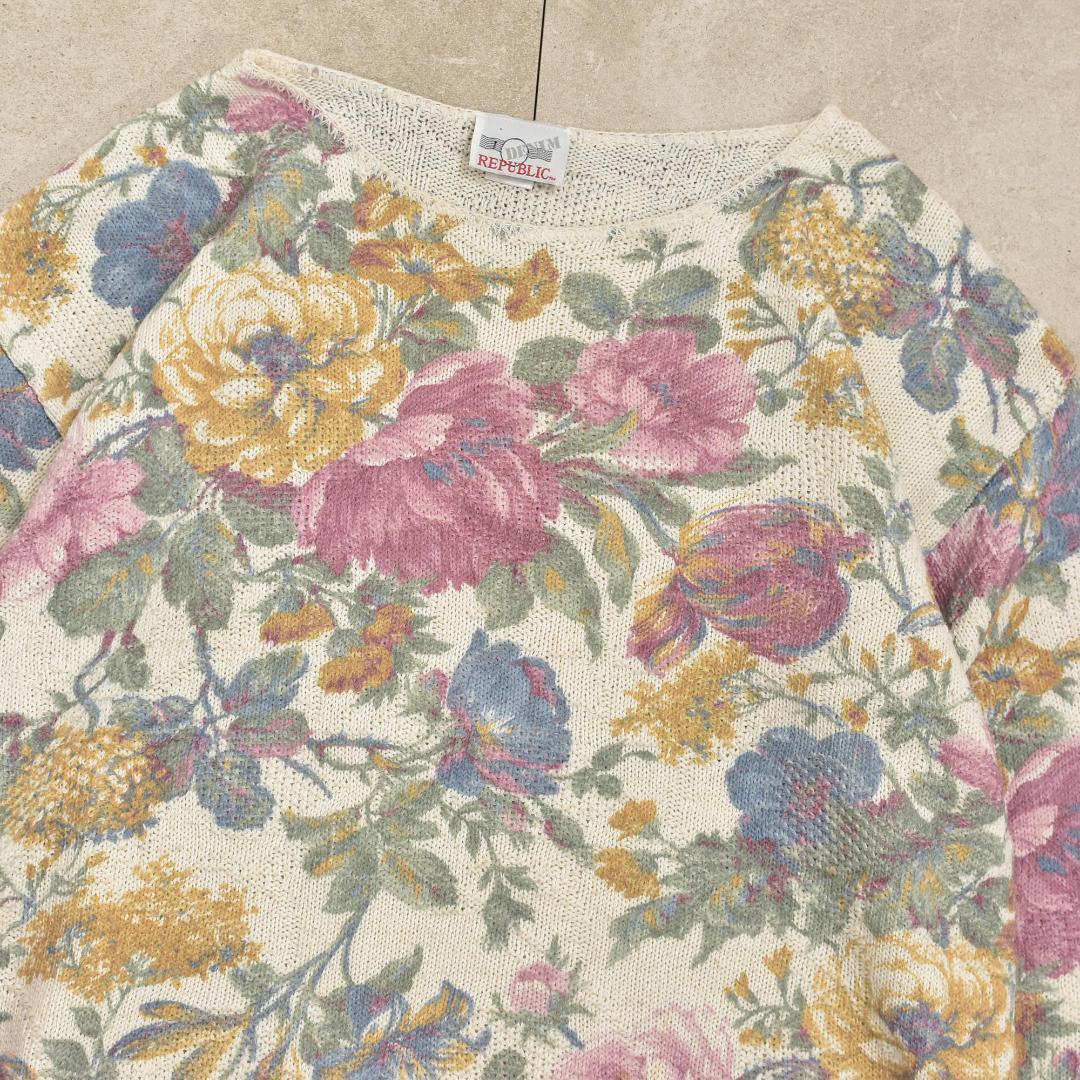 80s〜 アメリカ製 REPUBLIC フラワープリント 総柄 ジャガードニット
