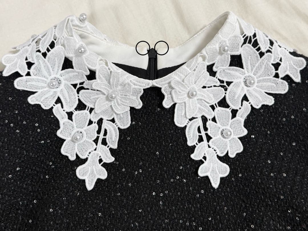 超人気激安！  LEJA-花柄レース スパンコールAラインワンピースドレス 結婚式レディースS Leja