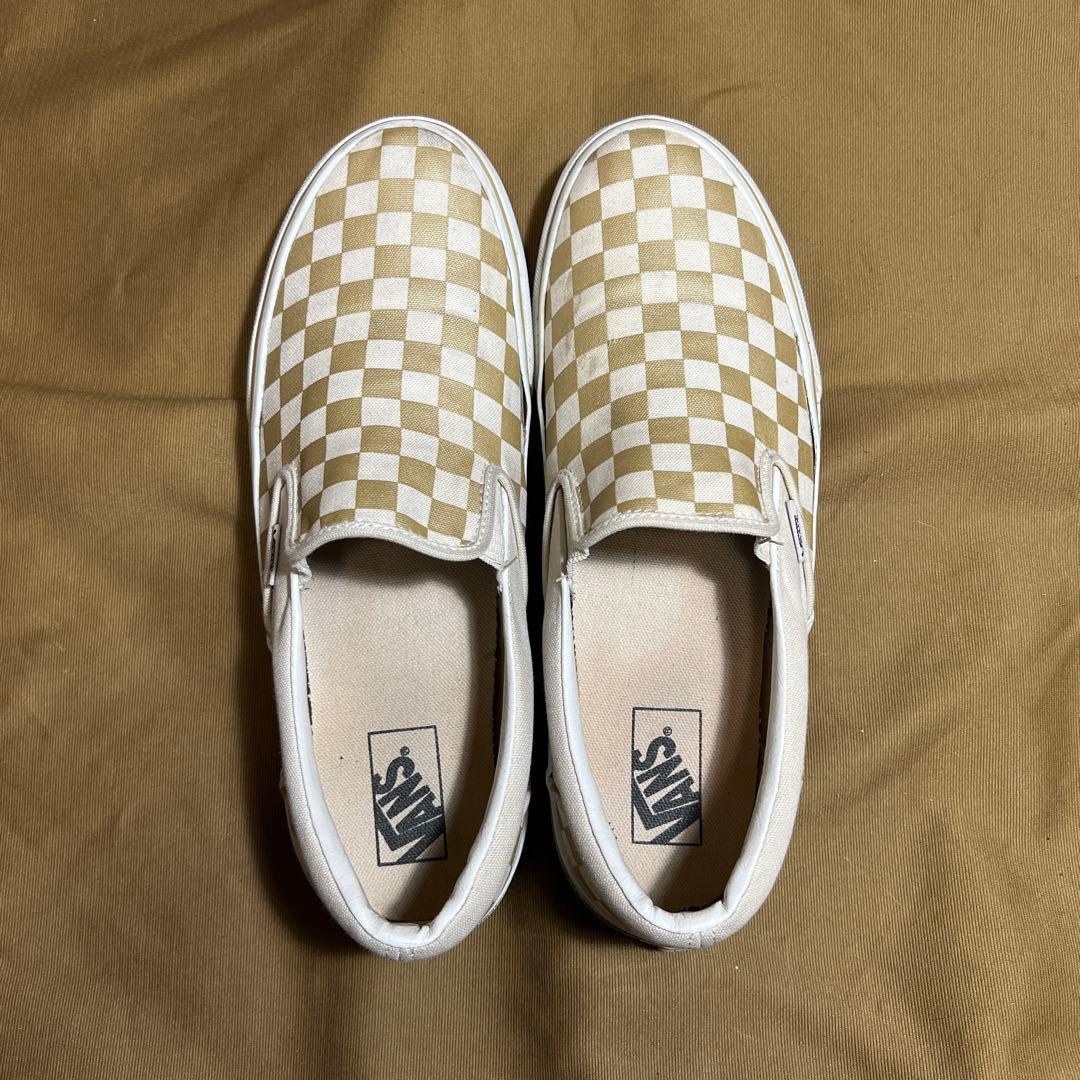 希少 90s 移行期 VANS チェッカーフラッグ スリッポン 金白 US11