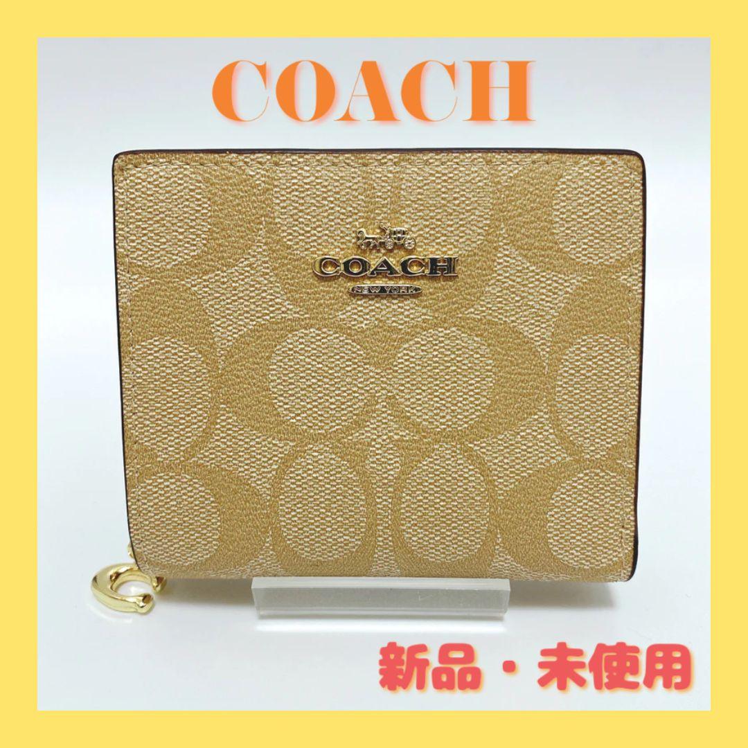 COACH コーチ 二つ折り財布 コンパクト ライトカーキ ピンク