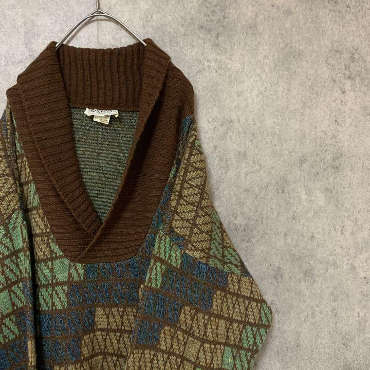 00S 柄ニット　セーター　総柄　メンズ　M アクリル　個性派　古着　A3