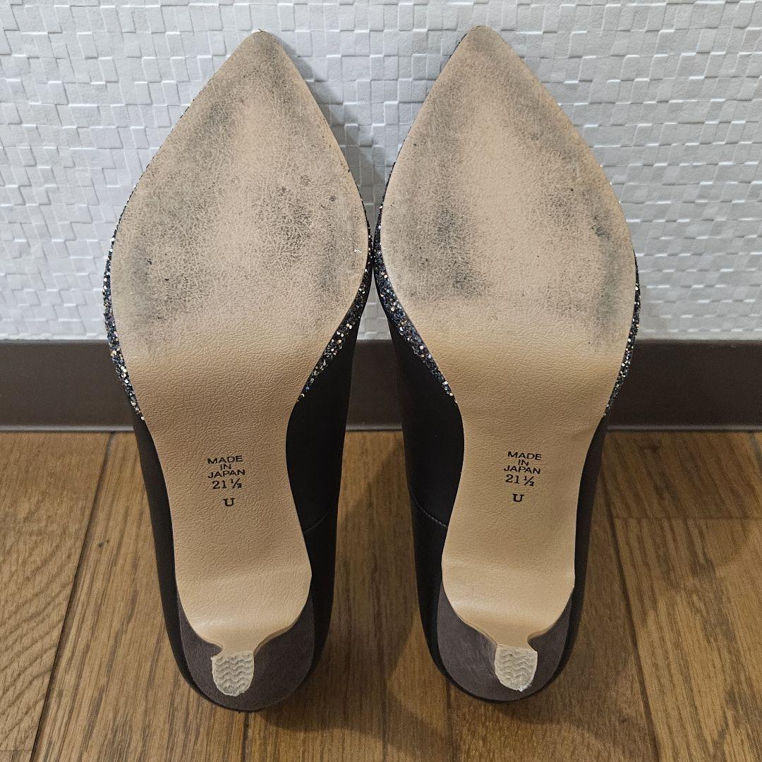 極美品☆ ダイアナ パンプス レザー ポインテッドトゥ ラメ ブラック