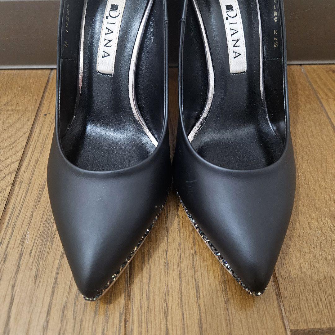 極美品☆ ダイアナ パンプス レザー ポインテッドトゥ ラメ ブラック
