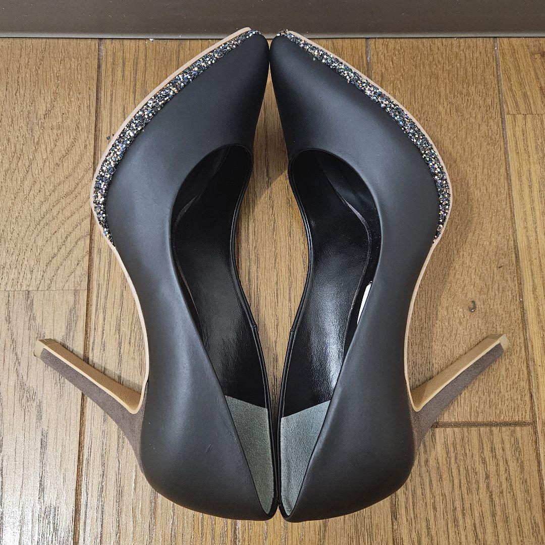 極美品☆ ダイアナ パンプス レザー ポインテッドトゥ ラメ ブラック