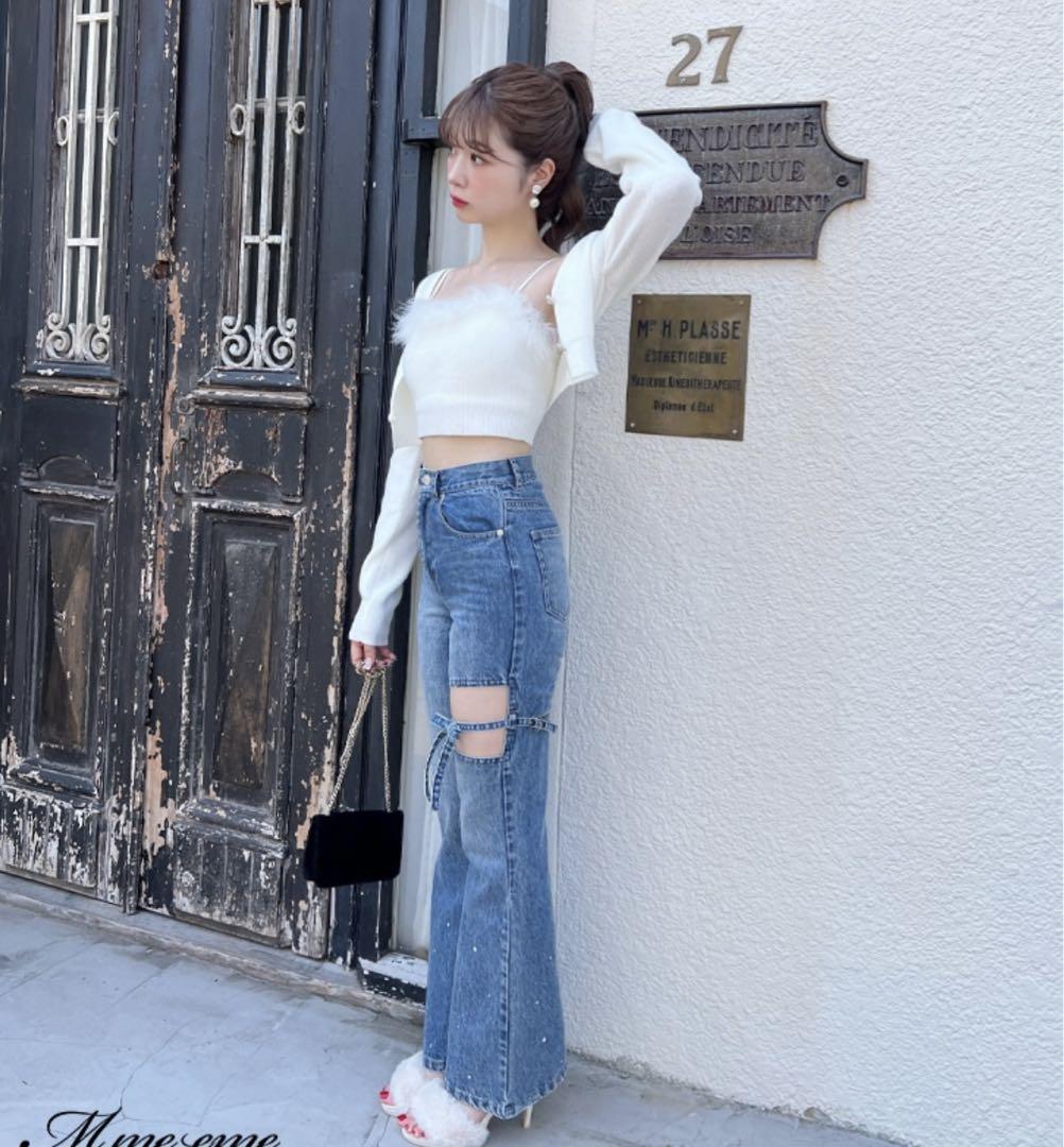 パンツ Ribbon flared denim pants (eme10326)
