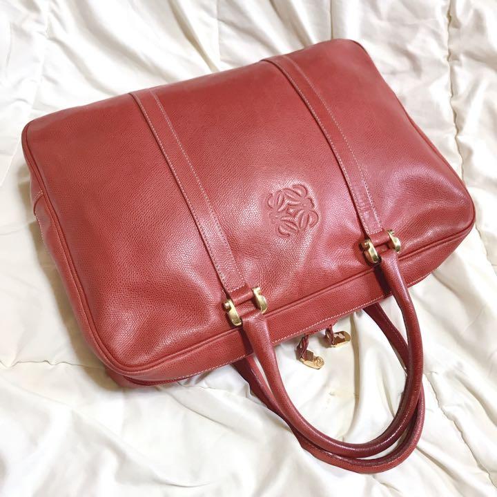 廃盤 LOEWE ロエベ ビジネスバッグ アナグラム レザー レッド 金具 ロゴ