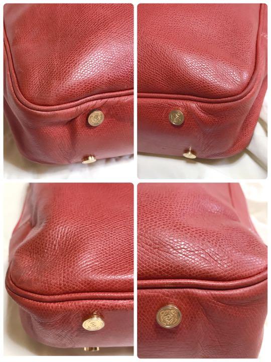 廃盤 LOEWE ロエベ ビジネスバッグ アナグラム レザー レッド 金具 ロゴ