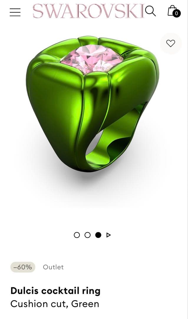 Swarovski Dulcis グリーンリング ピンククリスタル 58サイズ Swarovski Dulcis グリーンリング ピンククリスタル 58サイズ