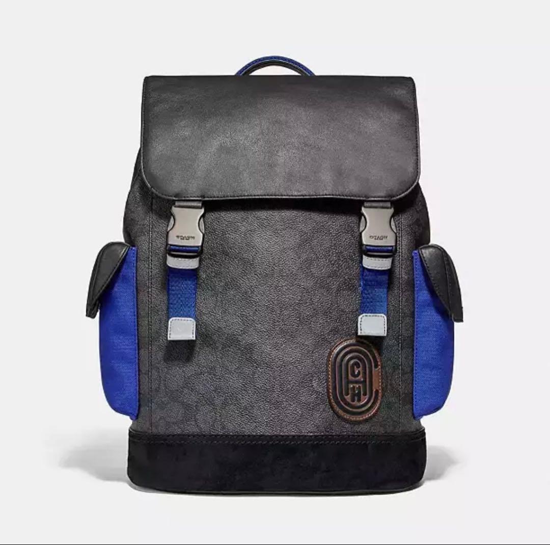 COACH リビントン バックパック リュック 大容量 ブラック×ブルー