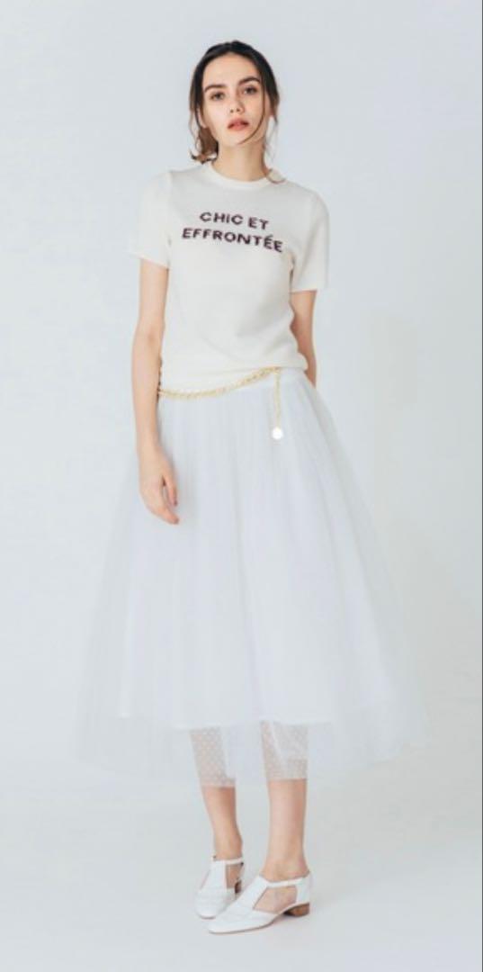 LOULOU WILLOUGHBY フレンチロゴインターシャニット M 半袖