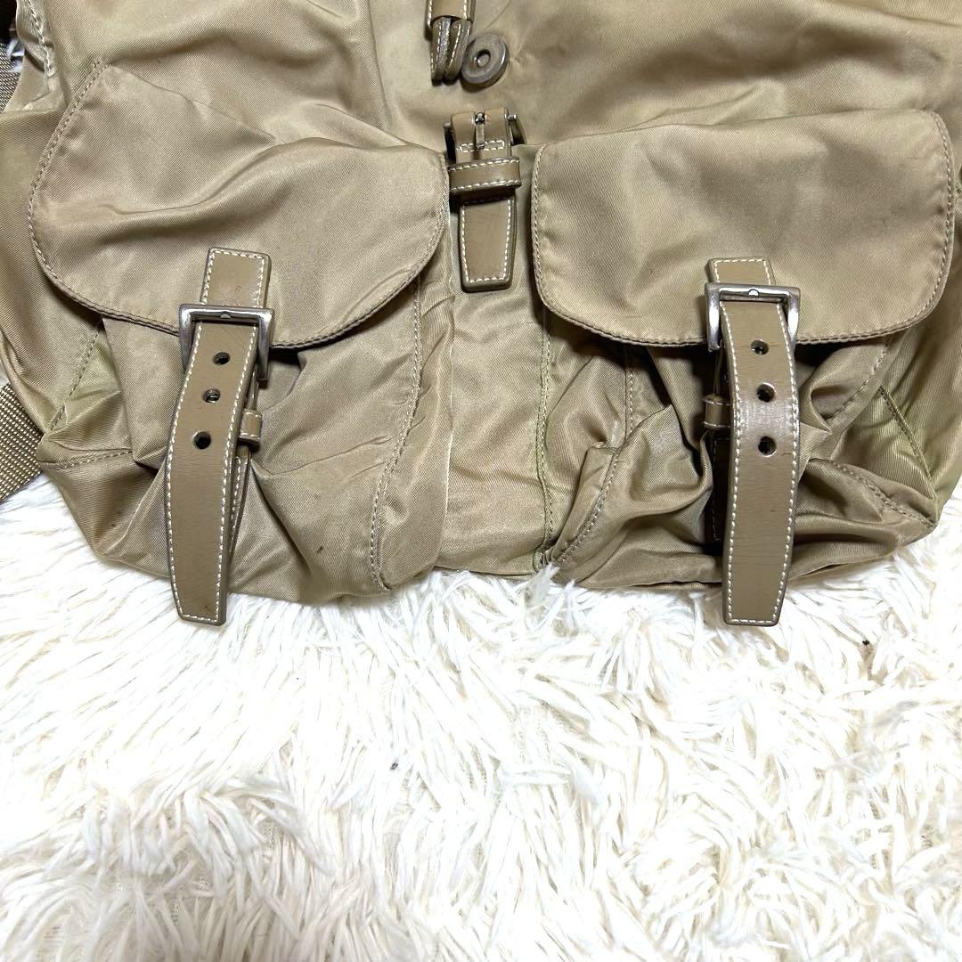 プラダ リュック 三角ロゴ 巾着 テスートナイロン ベルト ベージュ 白タグ