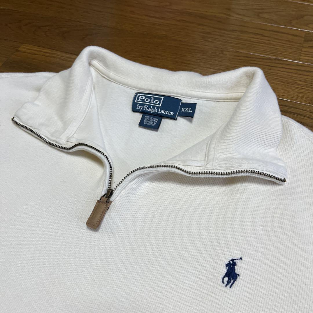 ポロラルフローレン ハーフジップ スウェット XXL アイボリー 紺 白 90s