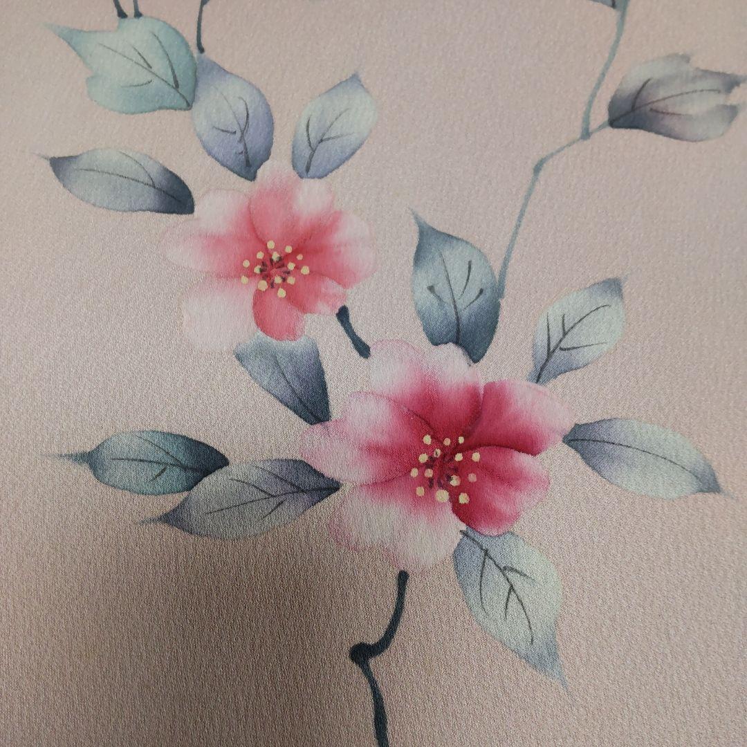 着物 反物 正絹 花柄 薄いピンク