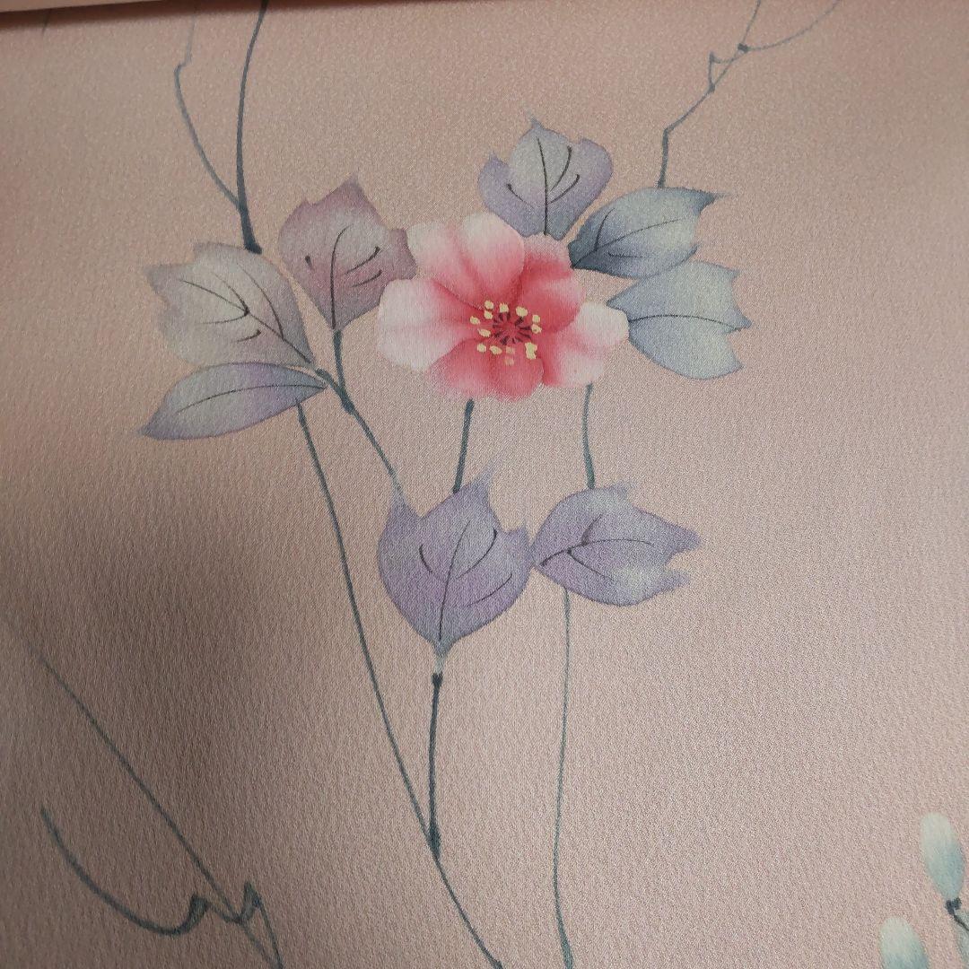 着物 反物 正絹 花柄 薄いピンク