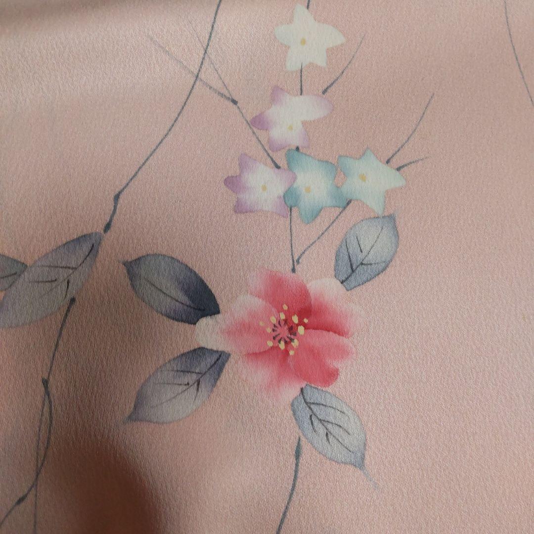 着物 反物 正絹 花柄 薄いピンク