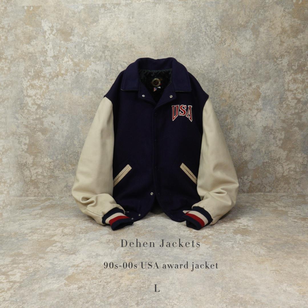 dehen 90s-00s レザースリーブスタジャン L ネイビー