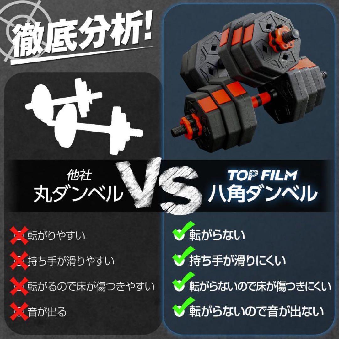 大人気商品 八角ダンベル可変式2個セット合計40kg シャフト付き 転がり防止